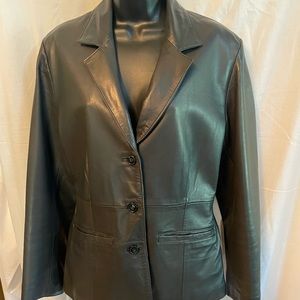 Michael Trent Black Leather Blazer Large